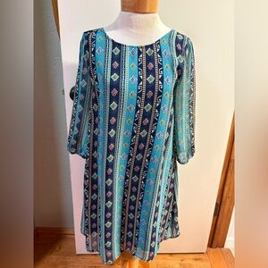 Ya Los Angeles Teal and Navy Geometric Dress